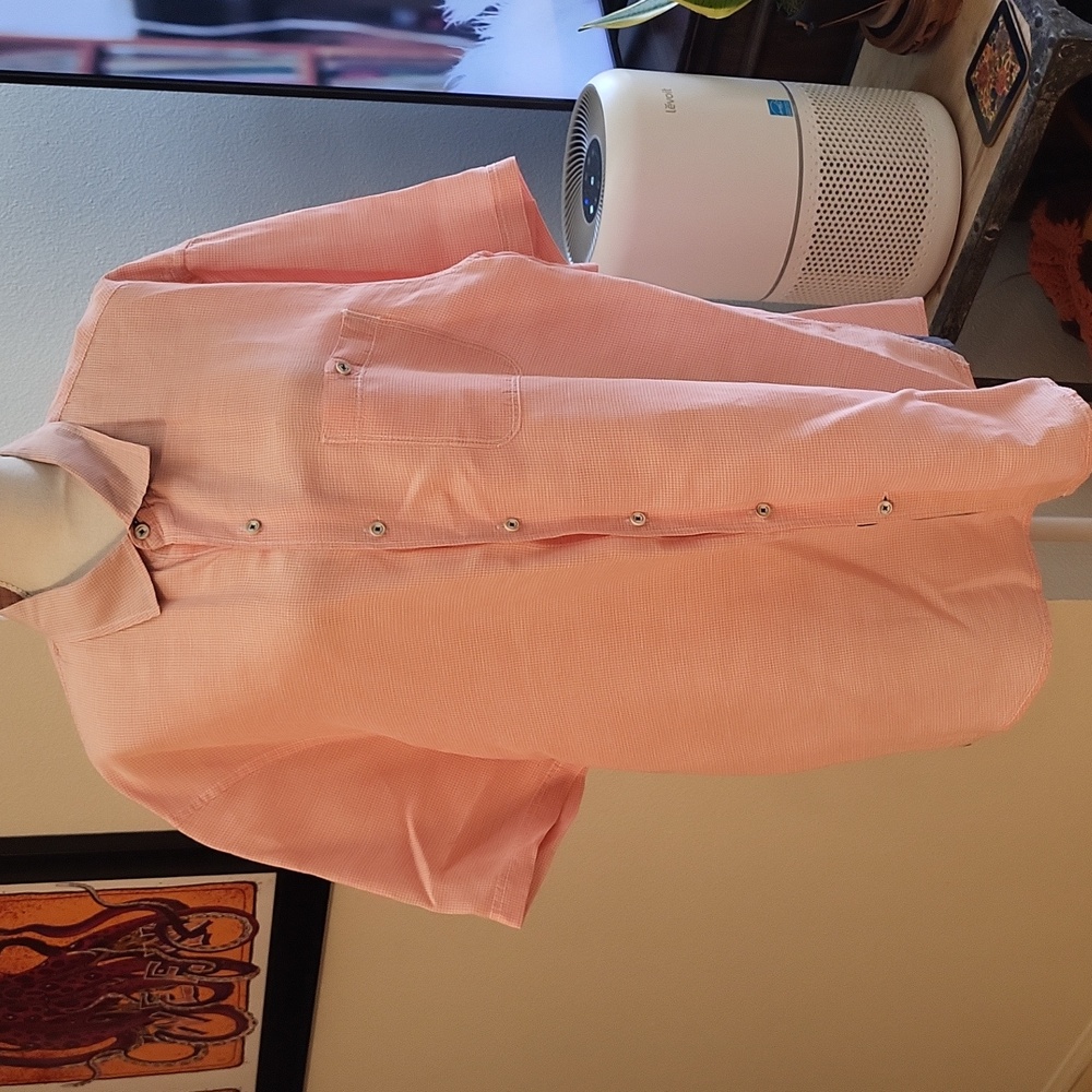 Tommy Bahama Orange & White Small Square Patern Short Sleeve Shirt Linen